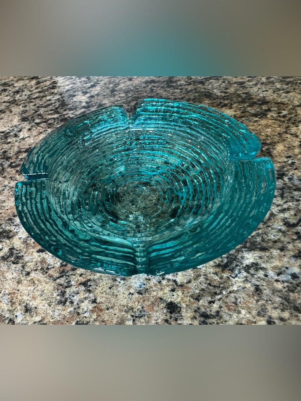 Vintage Anchor Hocking Soreno Aqua Blue Glass Ashtray 6 1/2” MCM